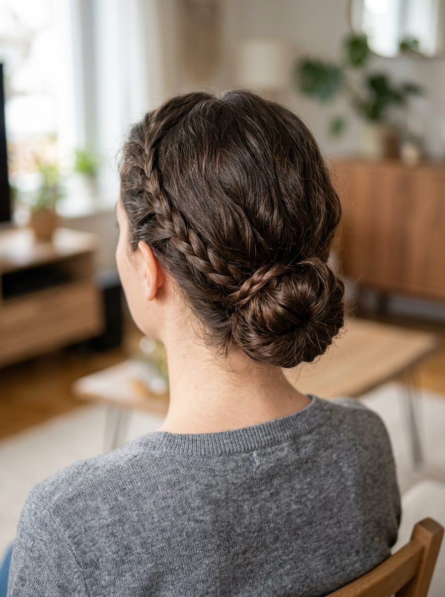 Geflochtener Low Bun - Dutt Frisur mittellang